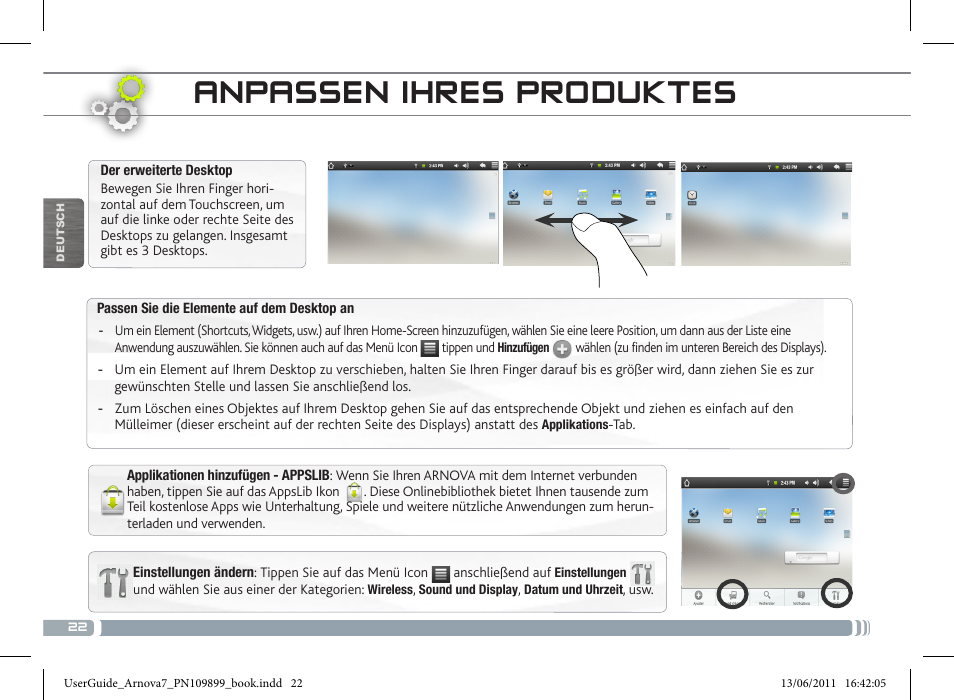 Anpassen ihres produktes | ARNOVA 7 User Manual | Page 22 / 49