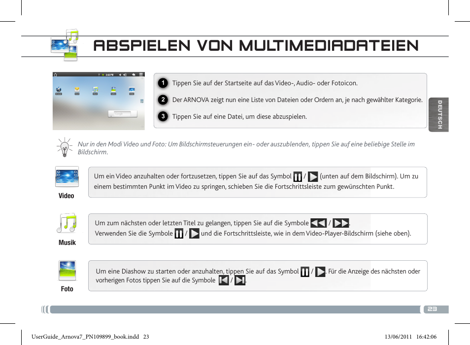 Abspielen von multimediadateien | ARNOVA 7 User Manual | Page 23 / 49