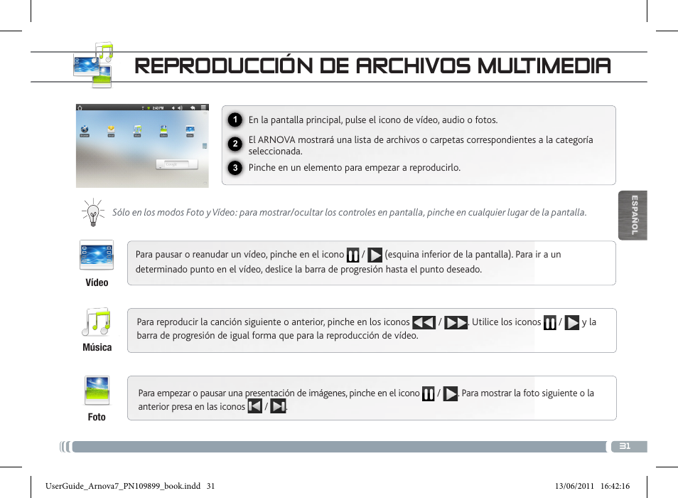 Reproducción de archivos multimedia | ARNOVA 7 User Manual | Page 31 / 49