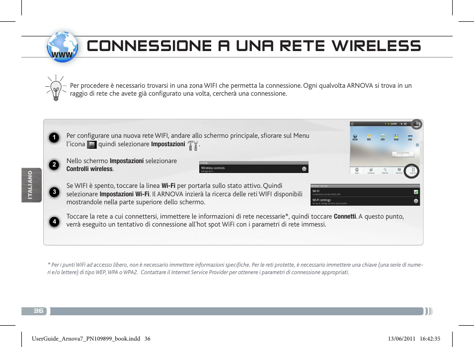 Connessione a una rete wireless | ARNOVA 7 User Manual | Page 36 / 49