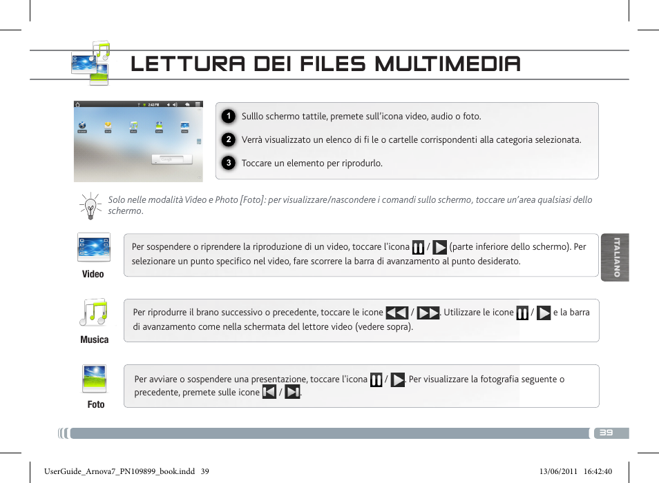 Lettura dei files multimedia | ARNOVA 7 User Manual | Page 39 / 49