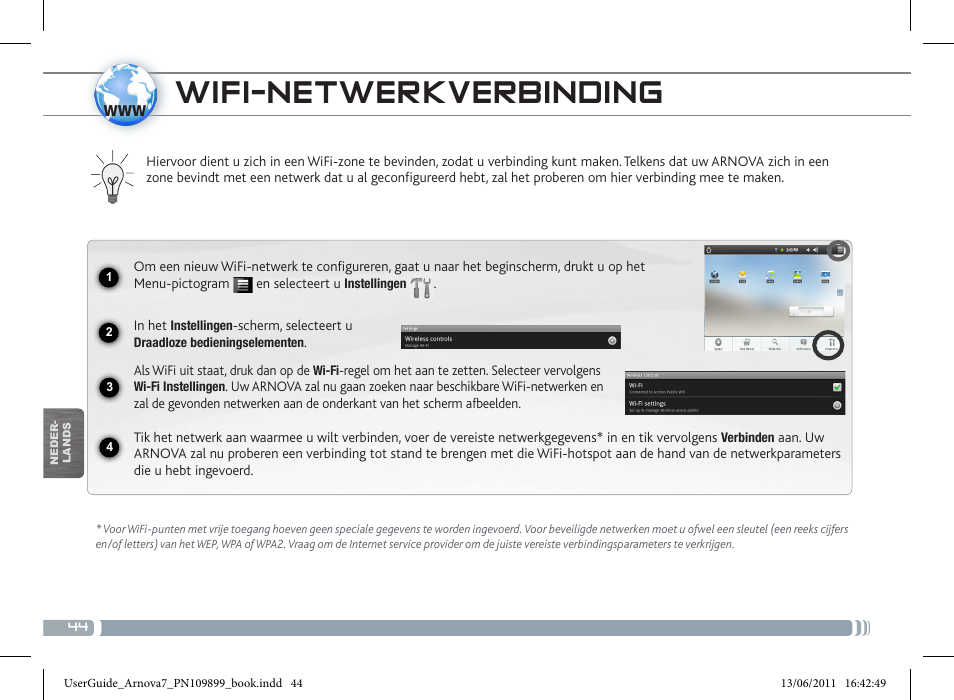Wifi-netwerkverbinding | ARNOVA 7 User Manual | Page 44 / 49
