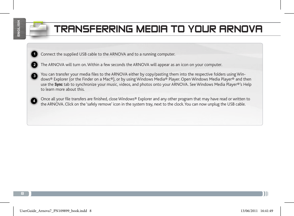 Transferring media to your arnova | ARNOVA 7 User Manual | Page 8 / 49