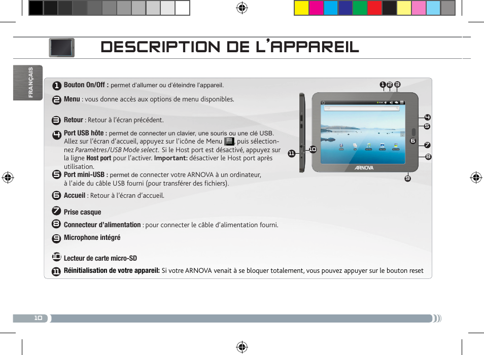 Description de l’appareil | ARNOVA 8 User Manual | Page 10 / 48