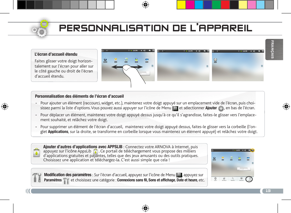 Personnalisation de l’appareil | ARNOVA 8 User Manual | Page 13 / 48