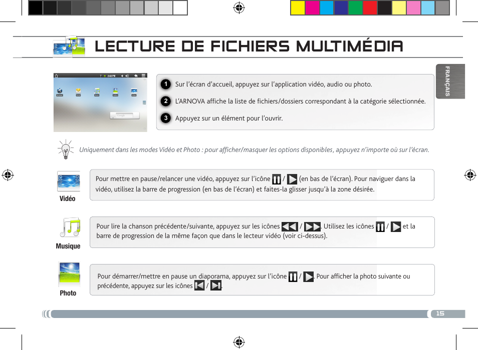 Lecture de fichiers multimédia | ARNOVA 8 User Manual | Page 15 / 48