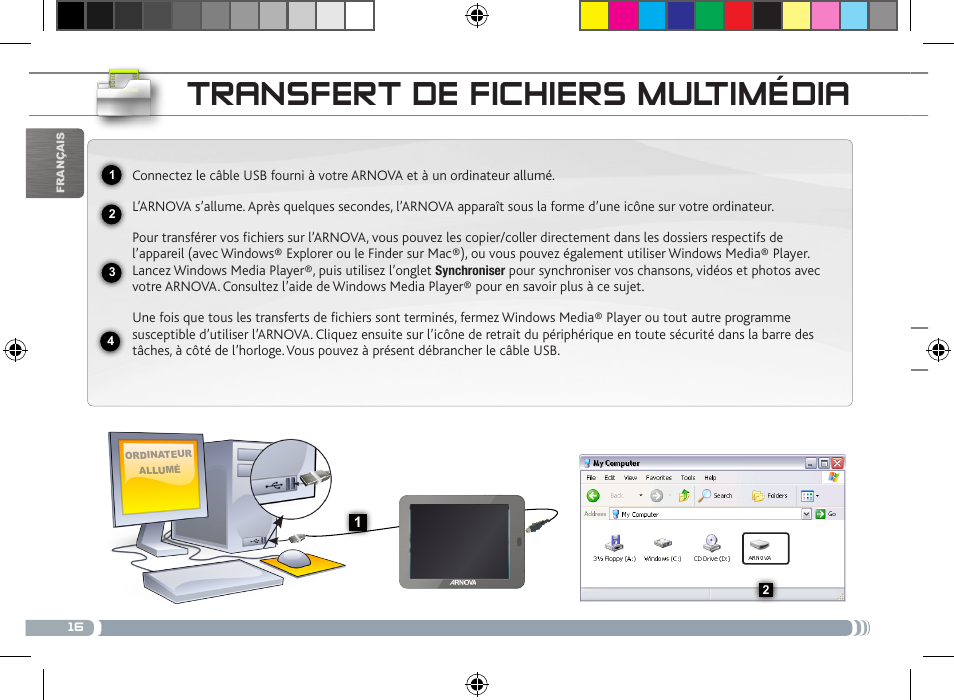 Transfert de fichiers multimédia | ARNOVA 8 User Manual | Page 16 / 48