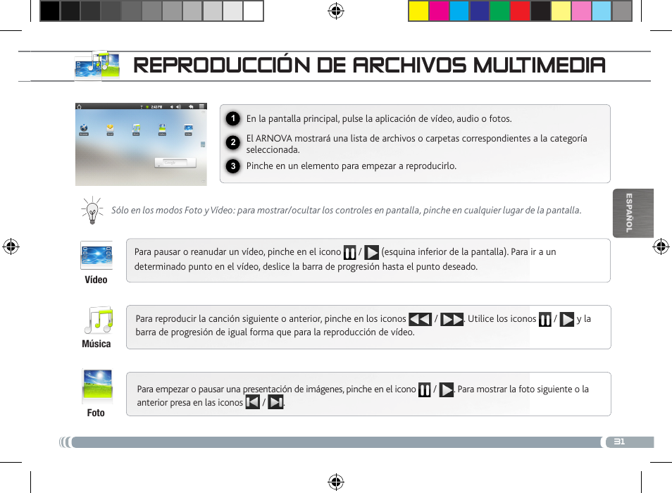 Reproducción de archivos multimedia | ARNOVA 8 User Manual | Page 31 / 48