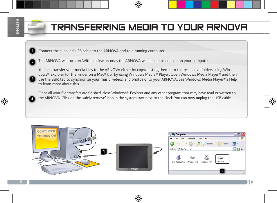 Transferring media to your arnova | ARNOVA 8 User Manual | Page 8 / 48