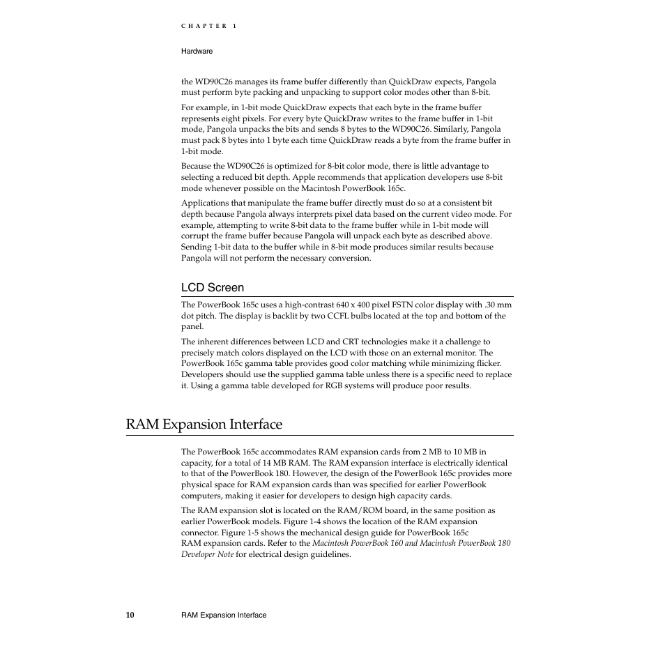 Lcd screen, Ram expansion interface, Ram expansion interface 1 | Apple Macintosh PowerBook 165c User Manual | Page 20 / 25