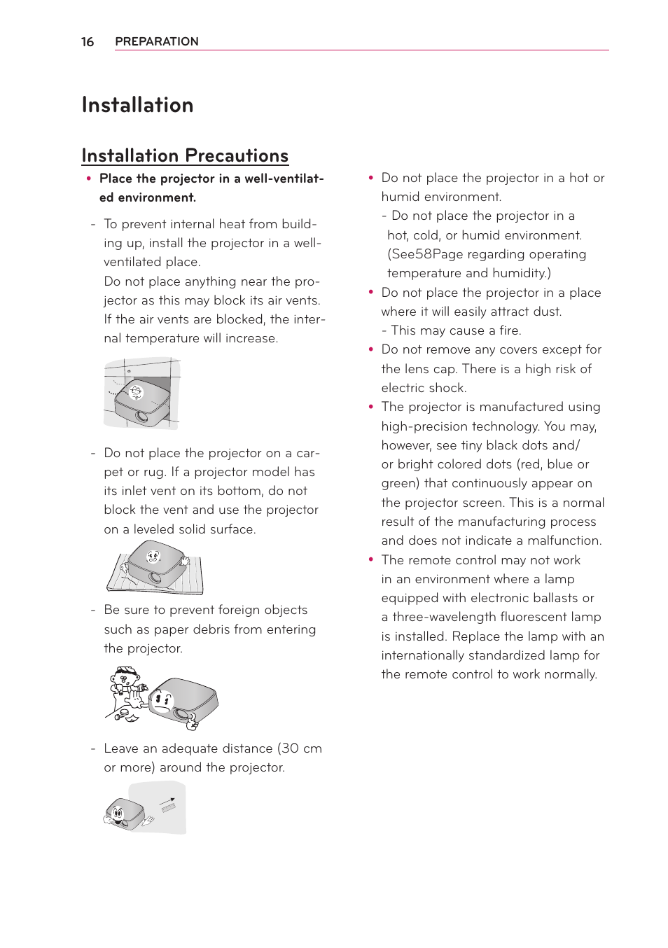 Installation, Installation precautions | Artograph LED 500 Owners Manual User Manual | Page 16 / 61