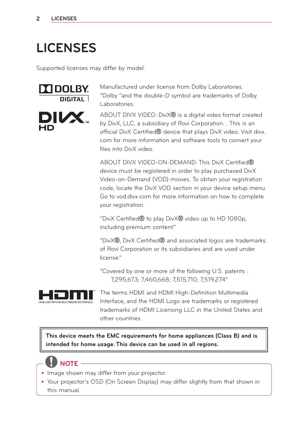 Licenses | Artograph LED 500 Owners Manual User Manual | Page 2 / 61