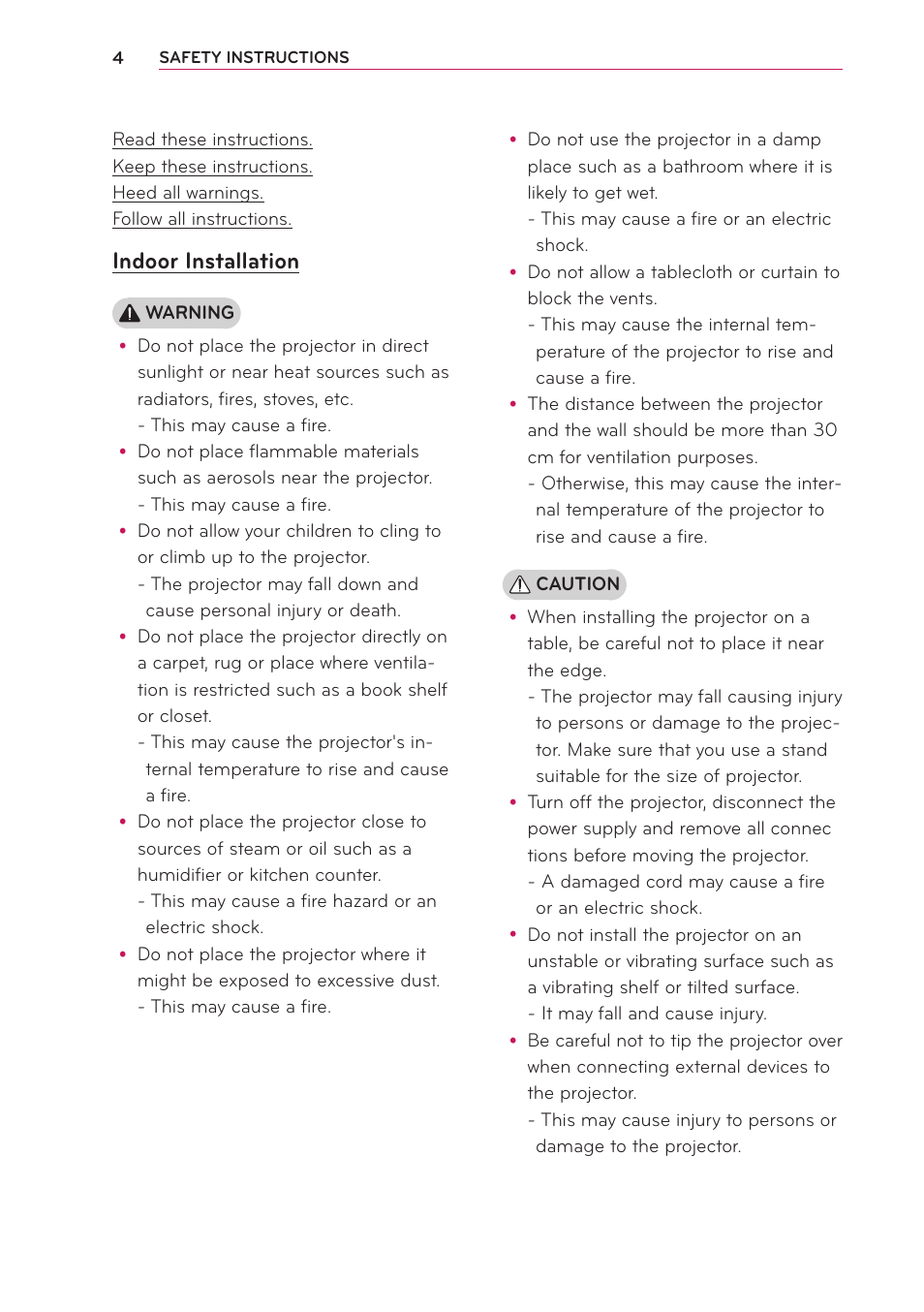 Indoor installation | Artograph LED 500 Owners Manual User Manual | Page 4 / 61