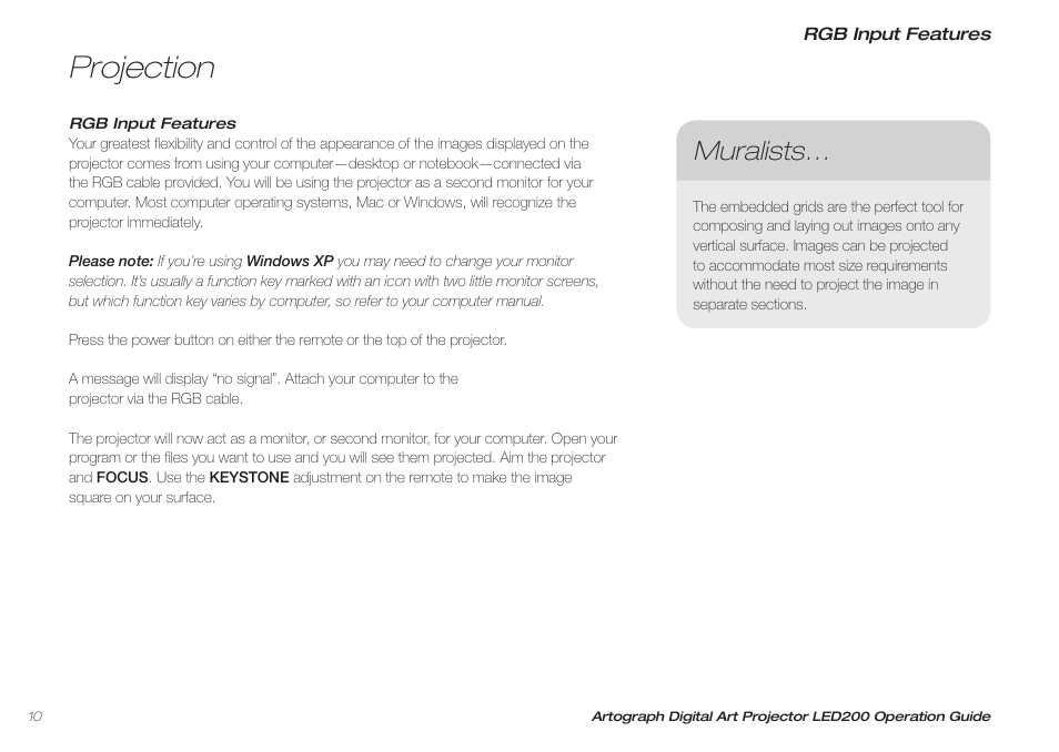 Projection, Muralists | Artograph LED 200 Owners Manual User Manual | Page 10 / 60