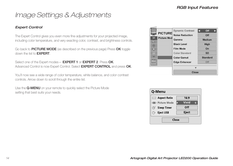 Image settings & adjustments | Artograph LED 200 Owners Manual User Manual | Page 14 / 60