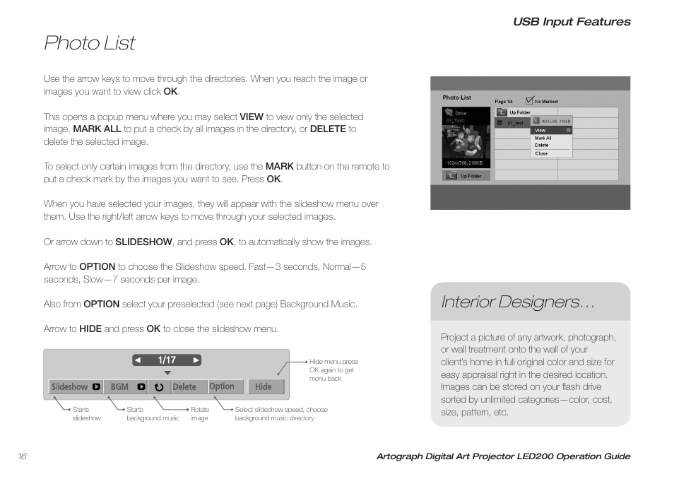 Photo list, Interior designers | Artograph LED 200 Owners Manual User Manual | Page 16 / 60