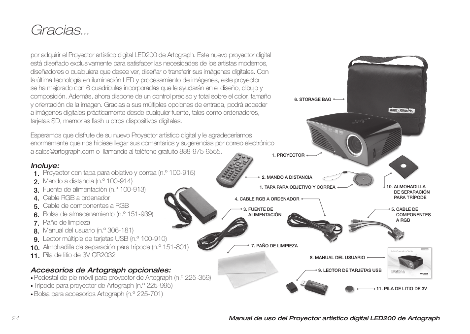 Gracias | Artograph LED 200 Owners Manual User Manual | Page 24 / 60