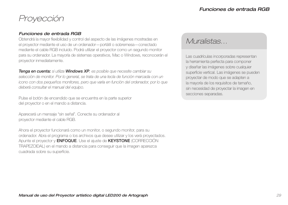 Proyección, Muralistas | Artograph LED 200 Owners Manual User Manual | Page 29 / 60