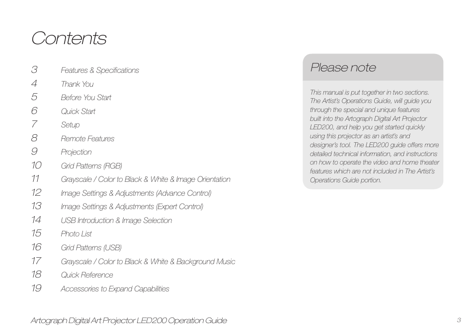 Artograph LED 200 Owners Manual User Manual | Page 3 / 60