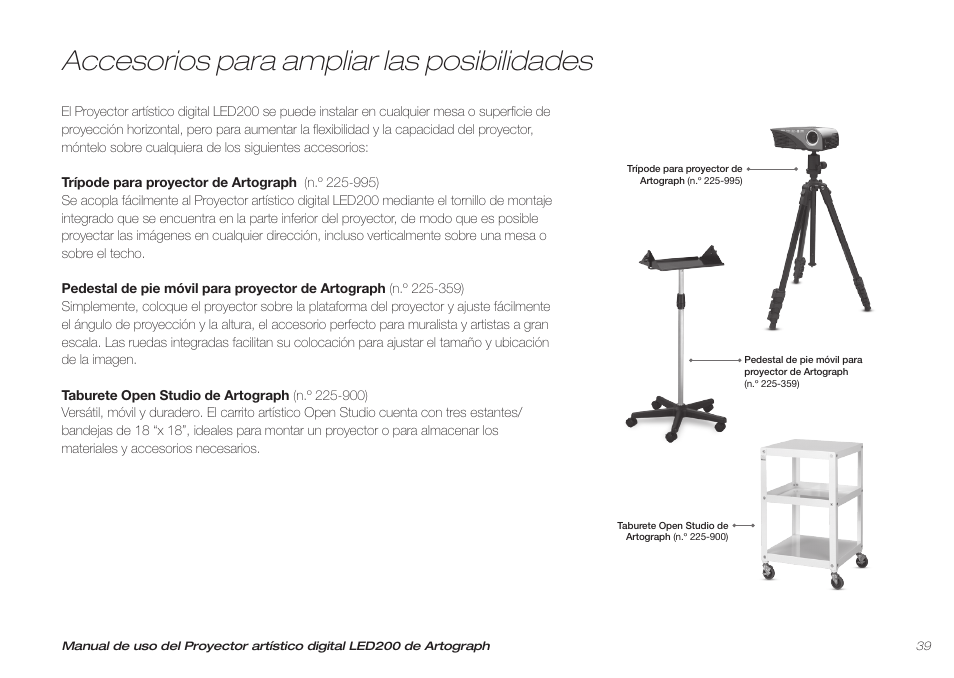 Accesorios para ampliar las posibilidades | Artograph LED 200 Owners Manual User Manual | Page 39 / 60