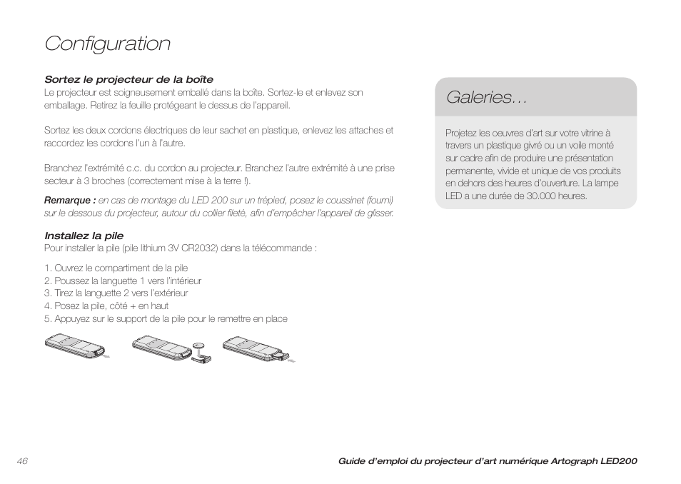Configuration, Galeries | Artograph LED 200 Owners Manual User Manual | Page 46 / 60