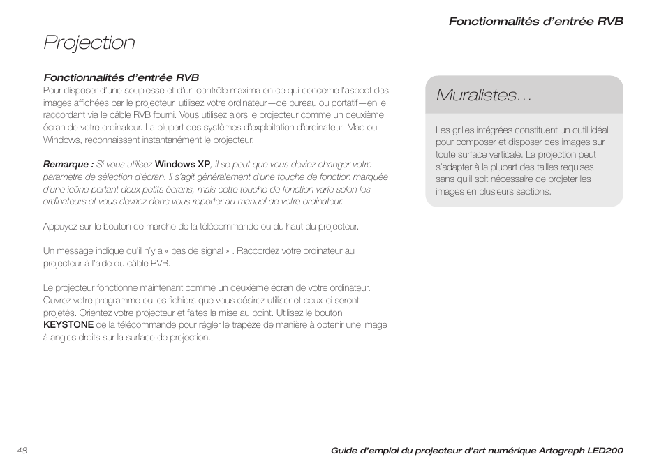 Projection, Muralistes | Artograph LED 200 Owners Manual User Manual | Page 48 / 60