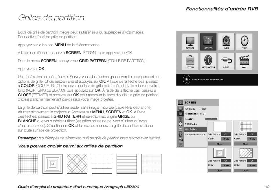Grilles de partition | Artograph LED 200 Owners Manual User Manual | Page 49 / 60