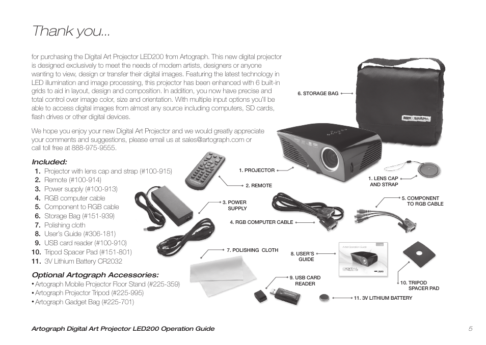 Artograph LED 200 Owners Manual User Manual | Page 5 / 60