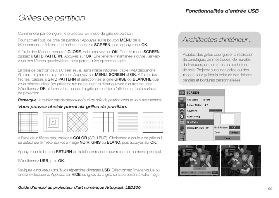Grilles de partition, Architectes d’intérieur | Artograph LED 200 Owners Manual User Manual | Page 55 / 60