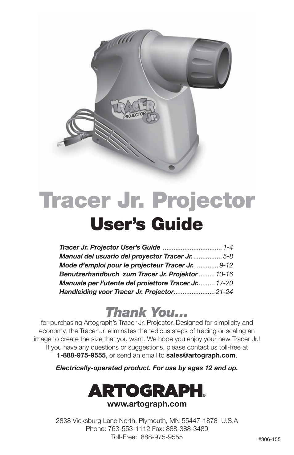 Artograph Tracer Jr. User Manual | 24 pages