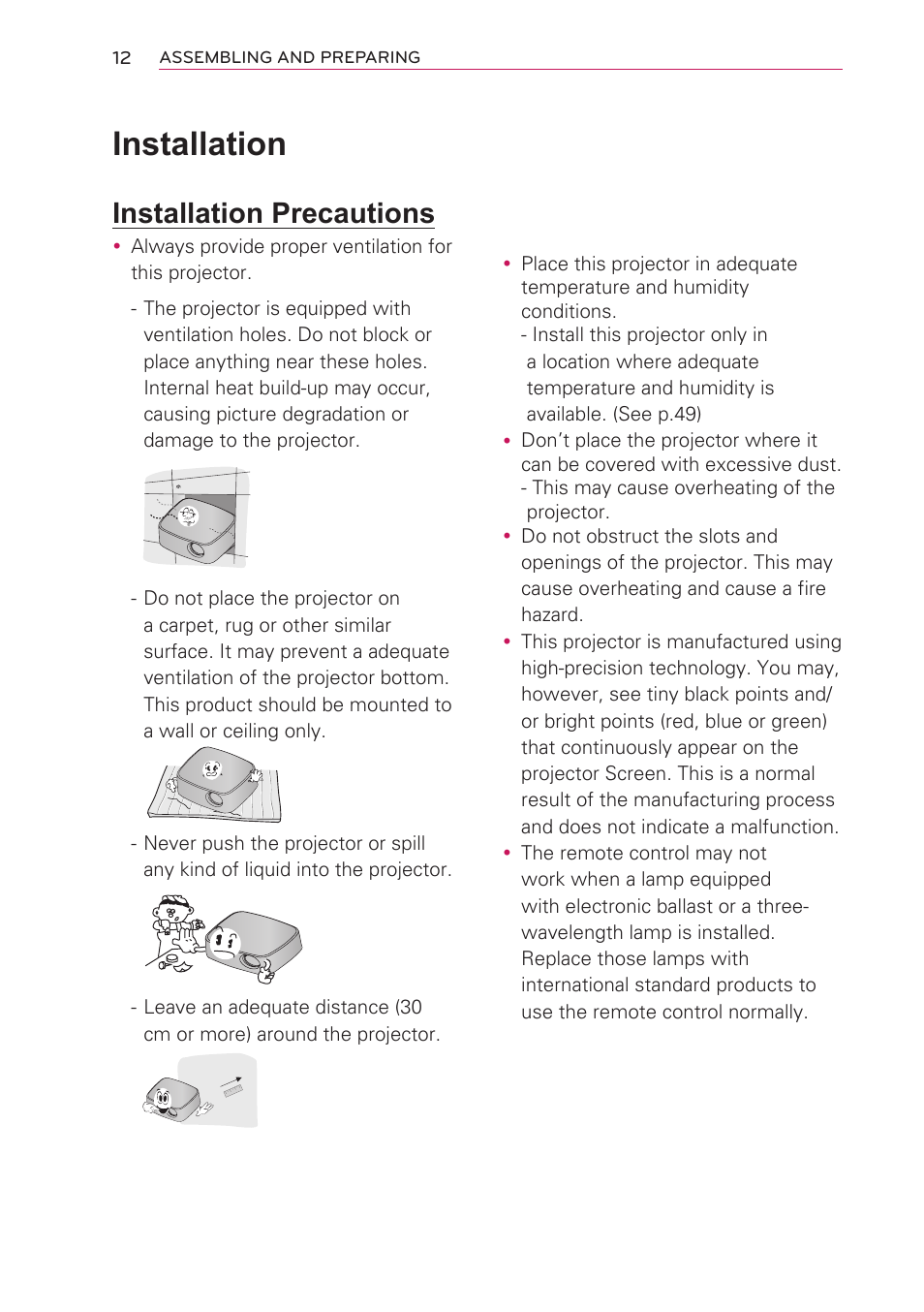 Installation, Installation precautions | Artograph LED 300 Owners Manual User Manual | Page 12 / 51