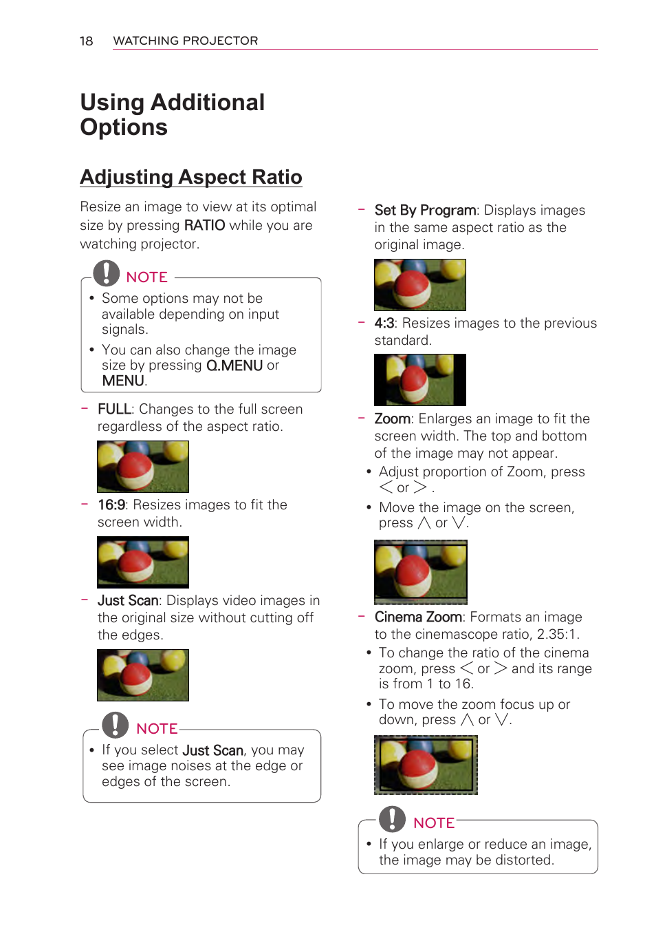 Using additional options, Adjusting aspect ratio | Artograph LED 300 Owners Manual User Manual | Page 18 / 51