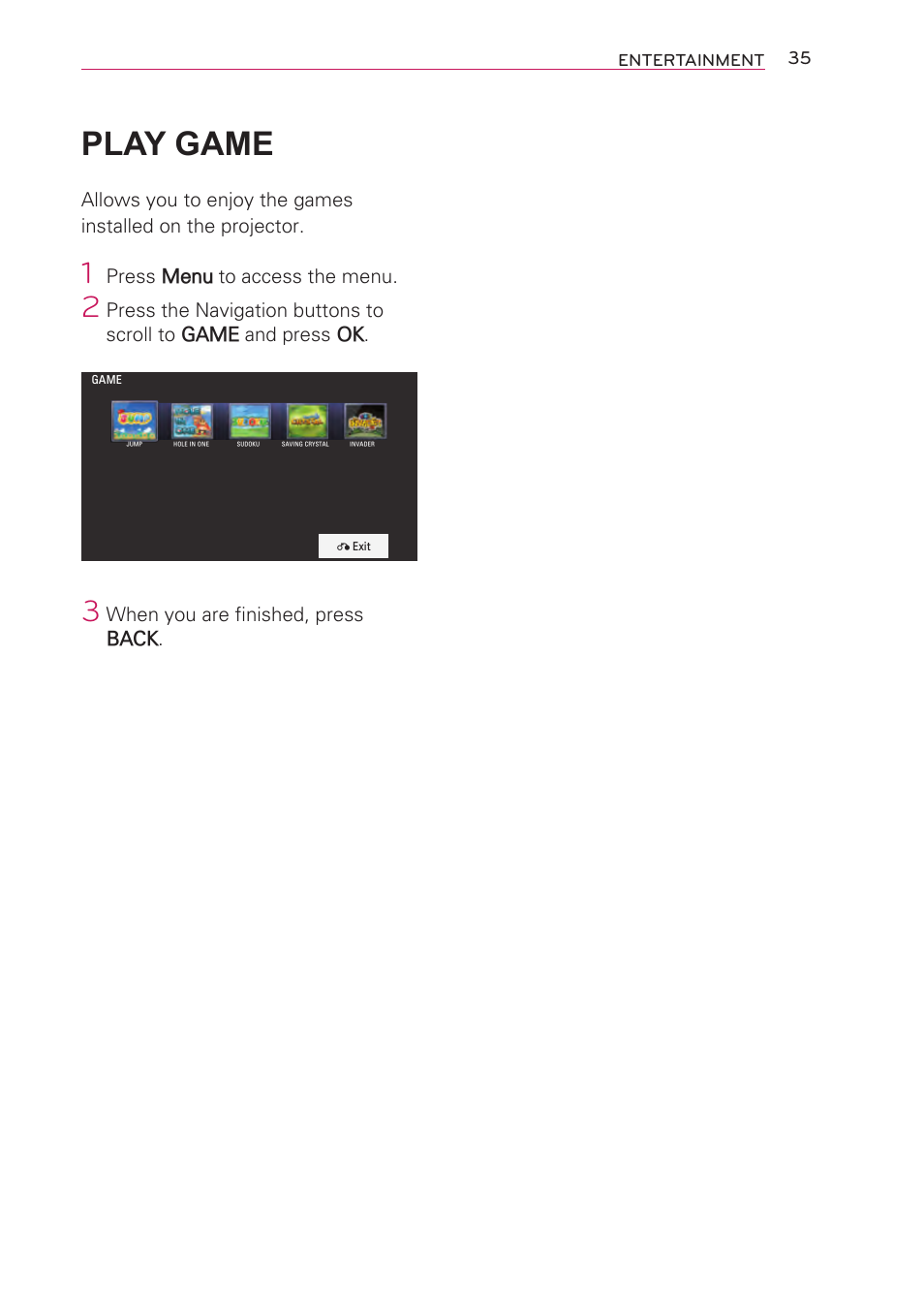 Play game | Artograph LED 300 Owners Manual User Manual | Page 35 / 51