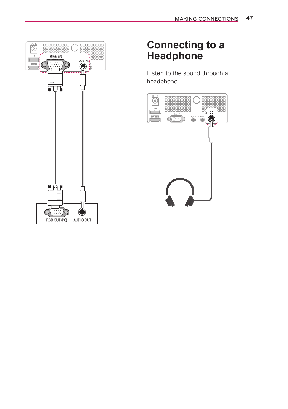 Connecting to a headphone, Listen to the sound through a headphone | Artograph LED 300 Owners Manual User Manual | Page 47 / 51