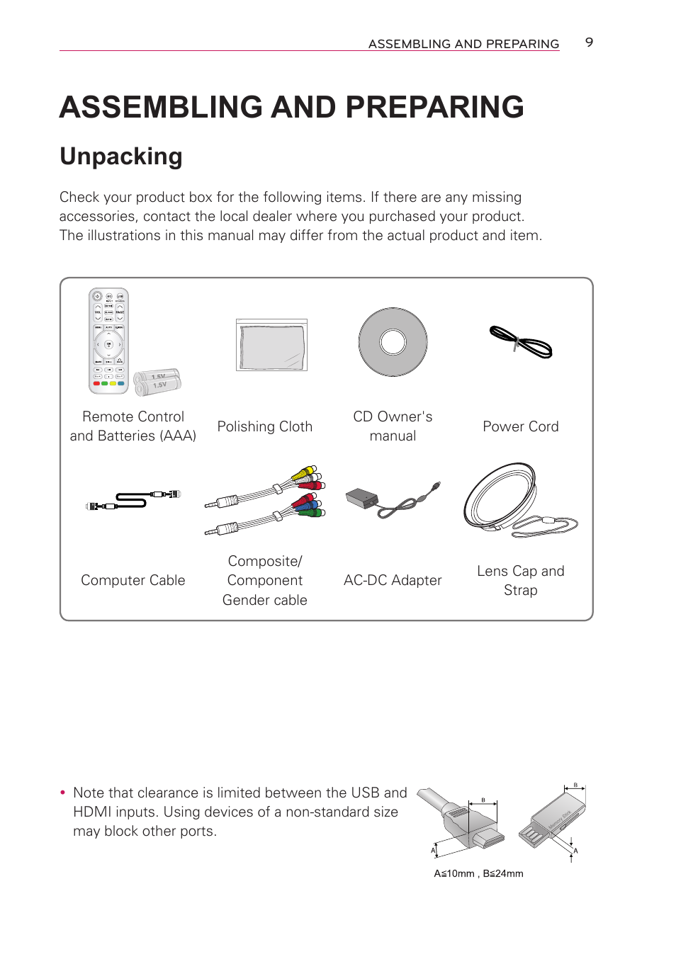 Assembling and preparing, Unpacking, Assembling and prepar | Artograph LED 300 Owners Manual User Manual | Page 9 / 51