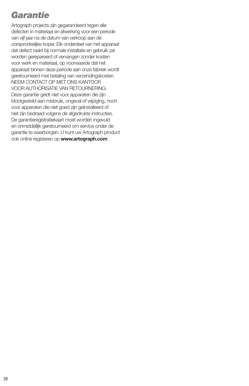 Garantie | Artograph Super Prism User Manual | Page 28 / 28