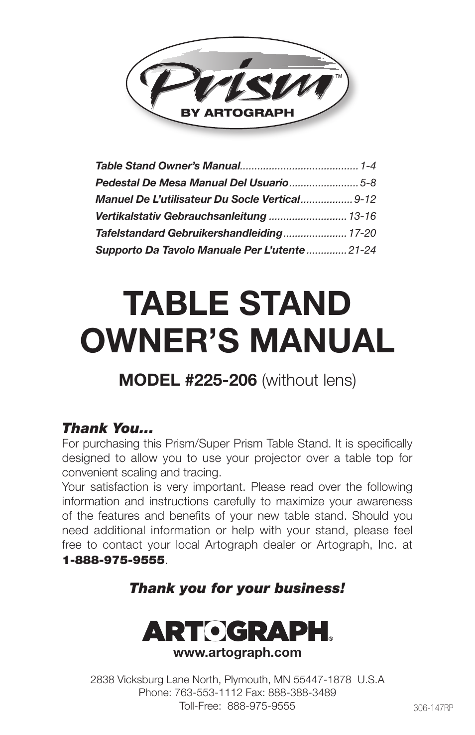 Artograph Prism Table Stand (225-206) User Manual | 24 pages