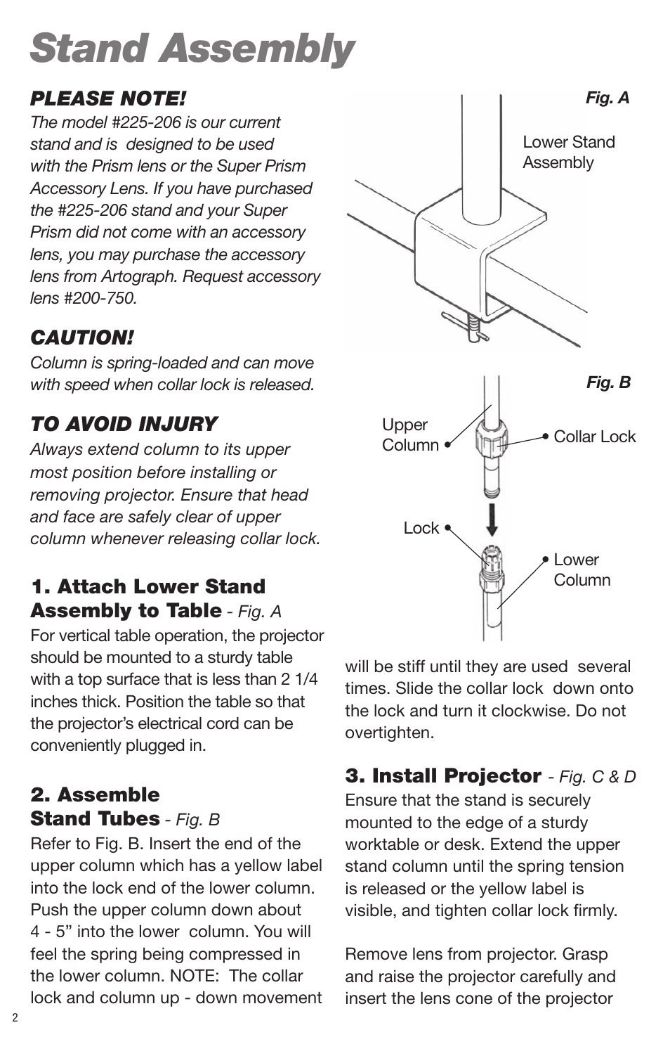 Stand assembly | Artograph Prism Table Stand (225-206) User Manual | Page 2 / 24