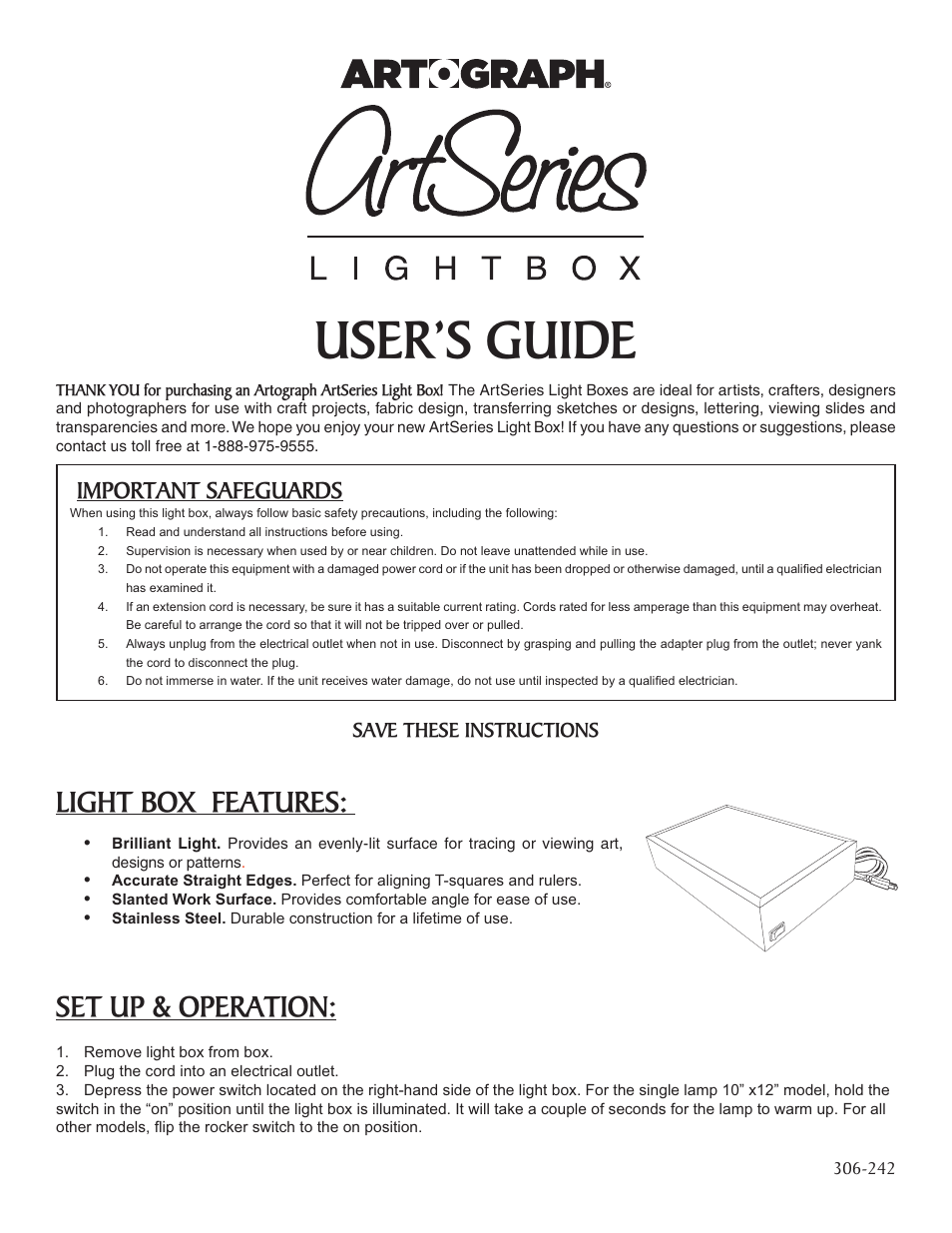 Artograph ArtSeries Light Boxes User Manual | 4 pages