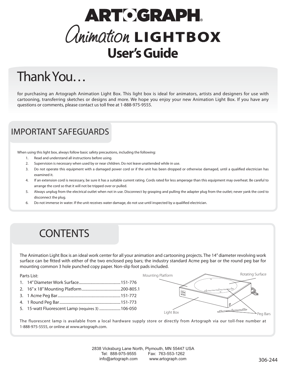 Artograph Animation Light Box User Manual | 4 pages