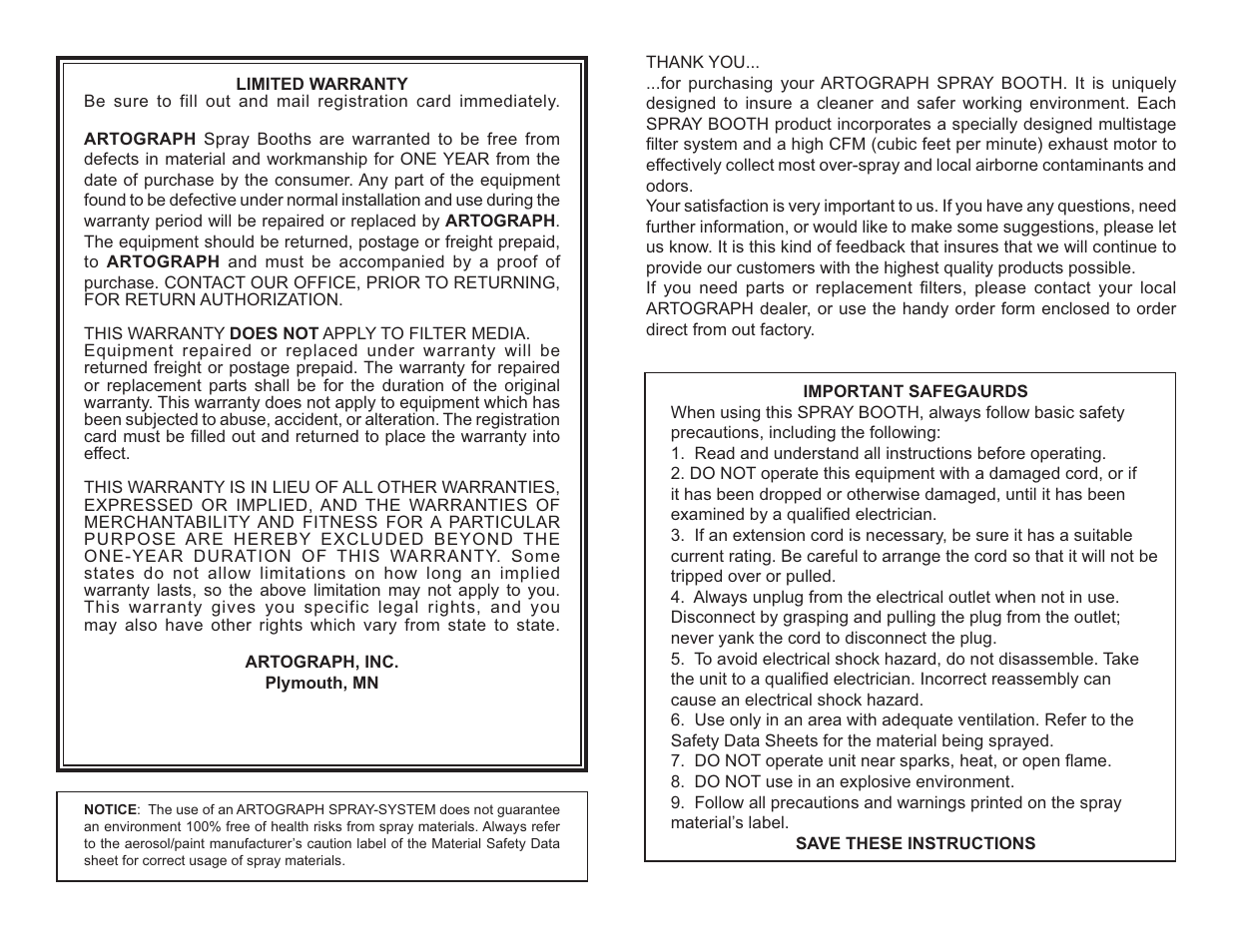 Artograph 1530 Spray Booth User Manual | Page 2 / 4