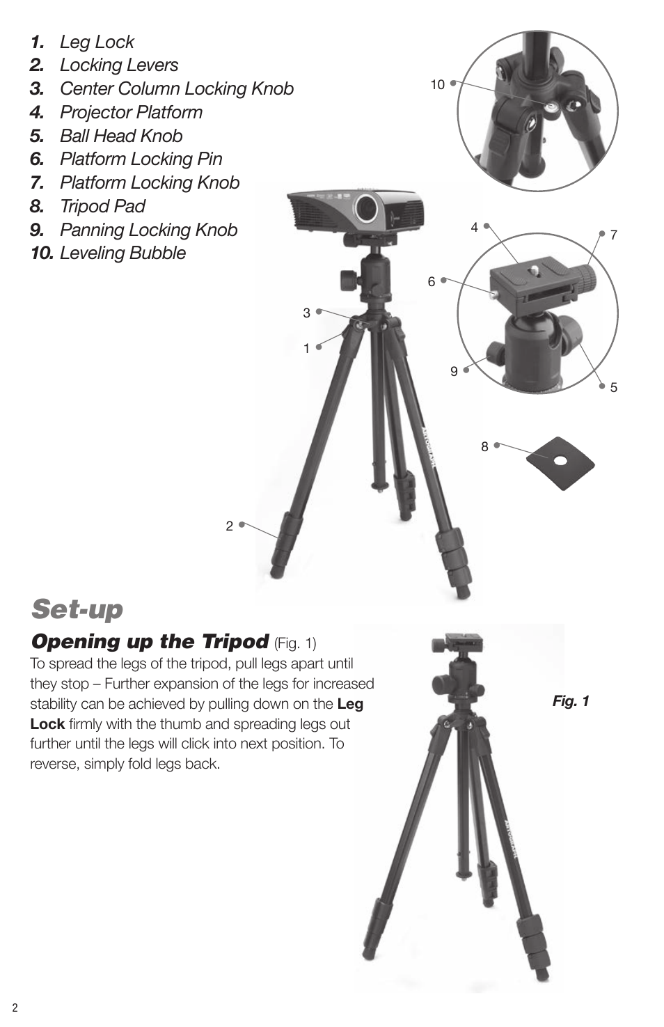 Set-up, Opening up the tripod | Artograph Digital Art Projector Tripod (225-995) User Manual | Page 2 / 12