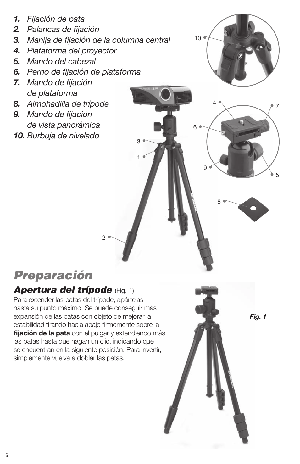 Preparación, Apertura del trípode | Artograph Digital Art Projector Tripod (225-995) User Manual | Page 6 / 12