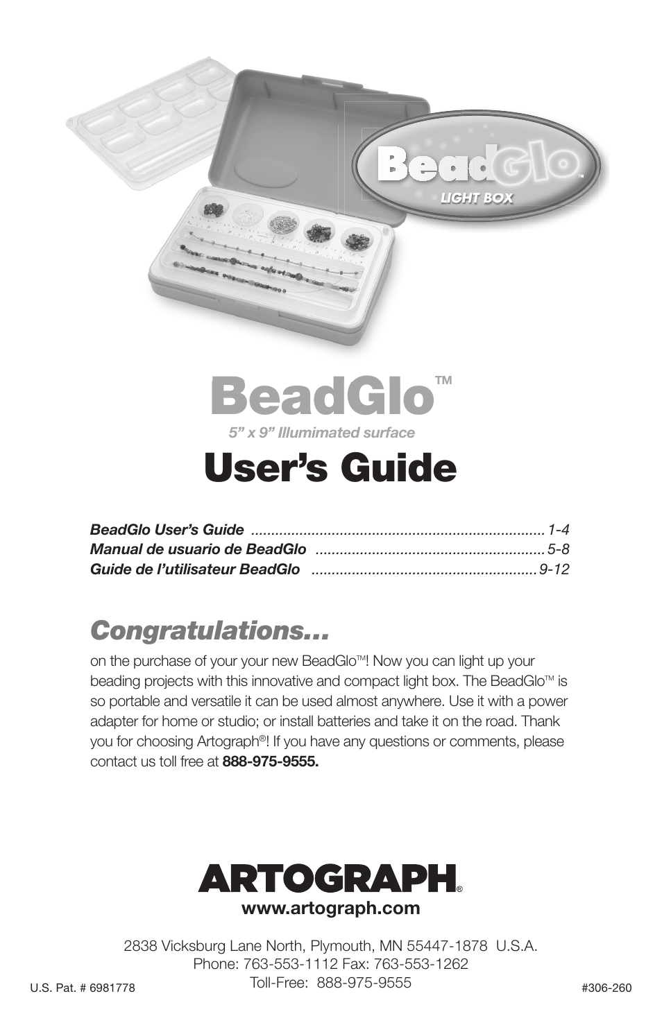 Artograph BEADGLO Light Box User Manual | 12 pages