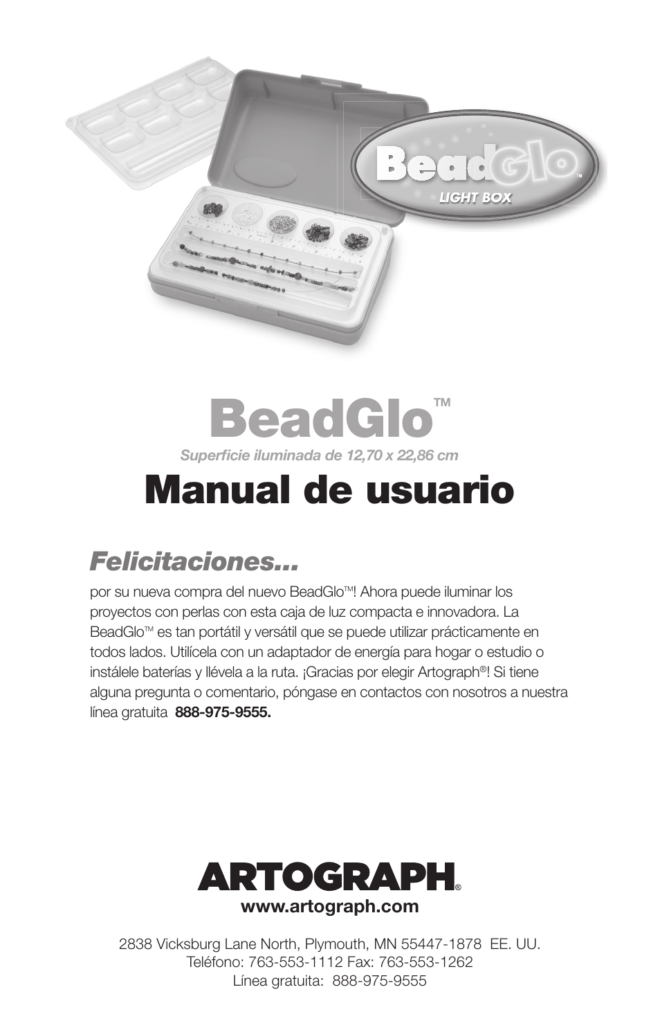 Beadglo, Manual de usuario, Felicitaciones | Artograph BEADGLO Light Box User Manual | Page 5 / 12