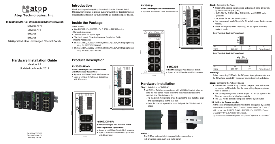 Atop Technology EH2305 User Manual | 2 pages