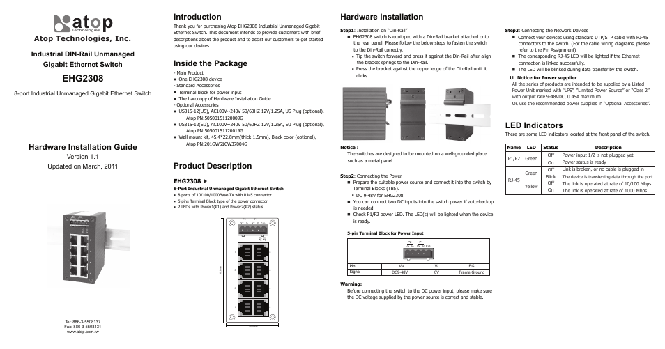 Atop Technology EHG2308 User Manual | 2 pages