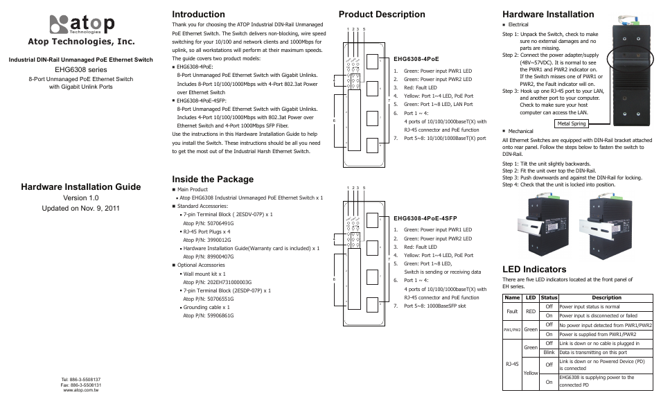 Atop Technology EHG6308 Series User Manual | 2 pages