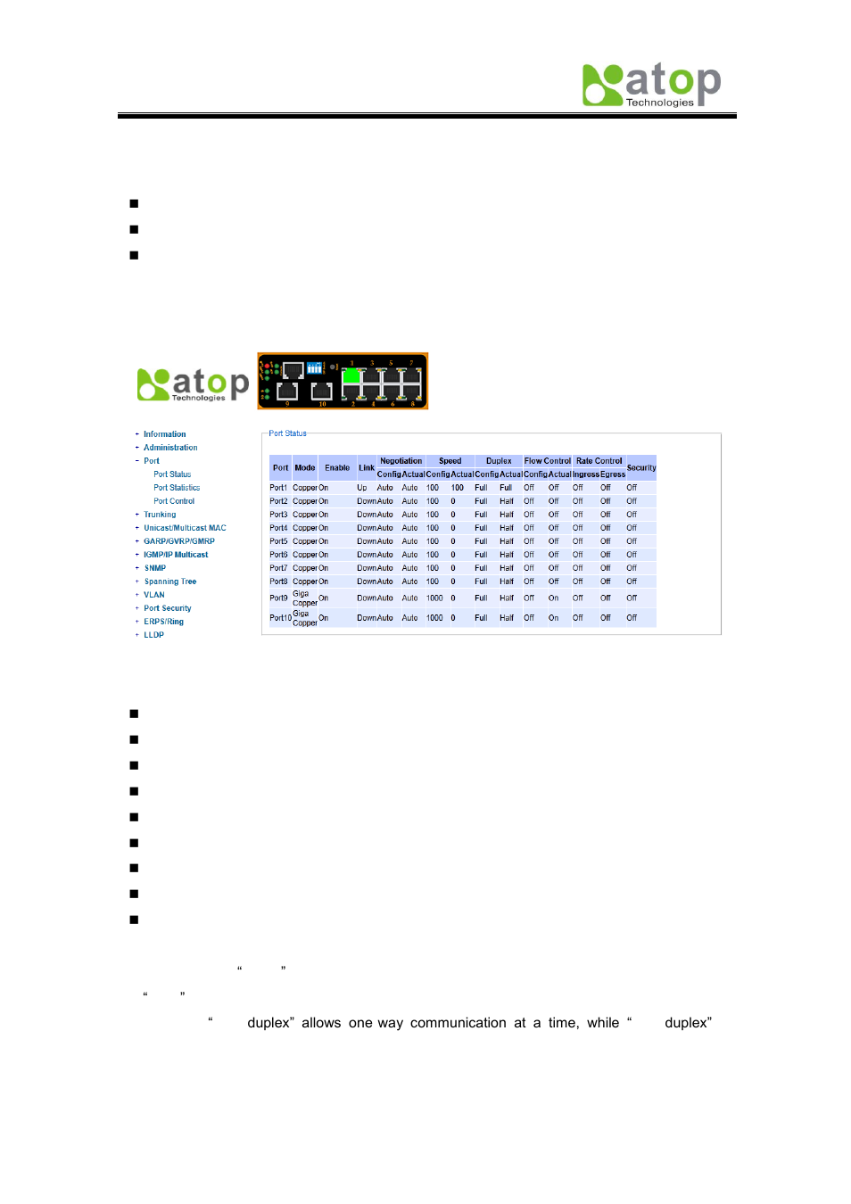 2 port statistics, 4 port, 1 port status | Port | Atop Technology EH7510 User manual User Manual | Page 32 / 120