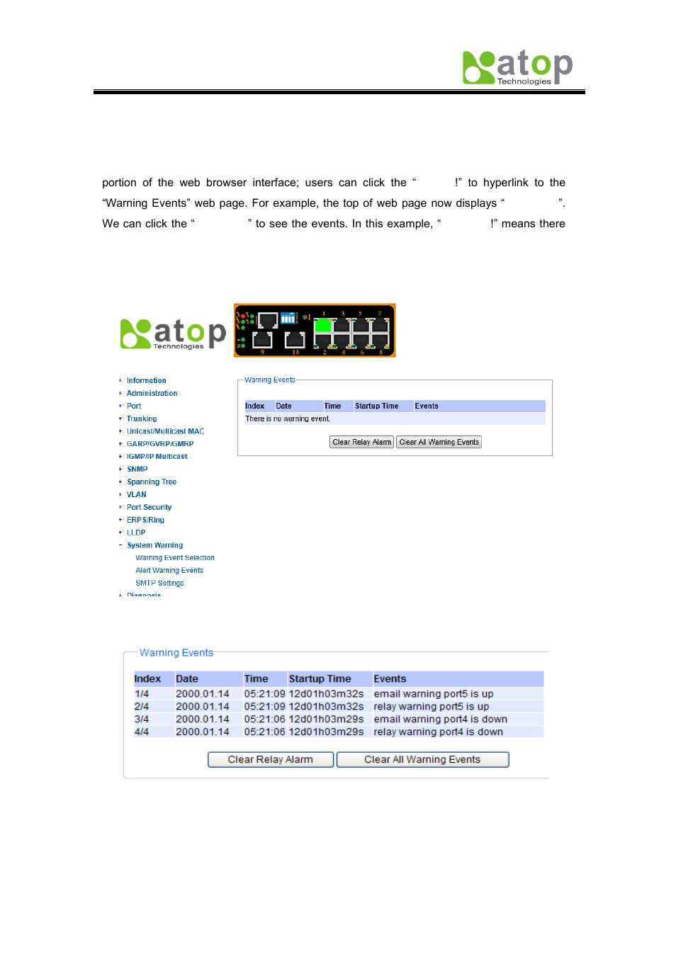 3 smtp settings, 2 alert warning events | Atop Technology EH7510 User manual User Manual | Page 88 / 120